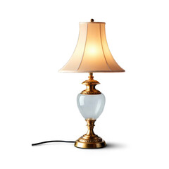 Obraz premium Elegant Brass and Glass Table Lamp with White Lampshade isolated on transparent background