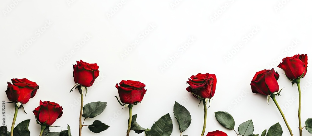 Poster stunning red roses against a white background. with copy space image. Place for adding text or design
