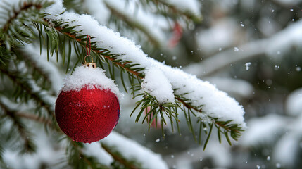 red christmas ball on snow