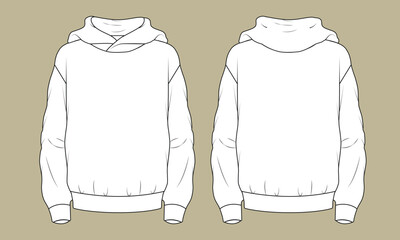 Hoodie technical fashion illustration. hoodie vector template illustration. front and back view. Regular fit. drop shoulder. CAD mockup. © sumon