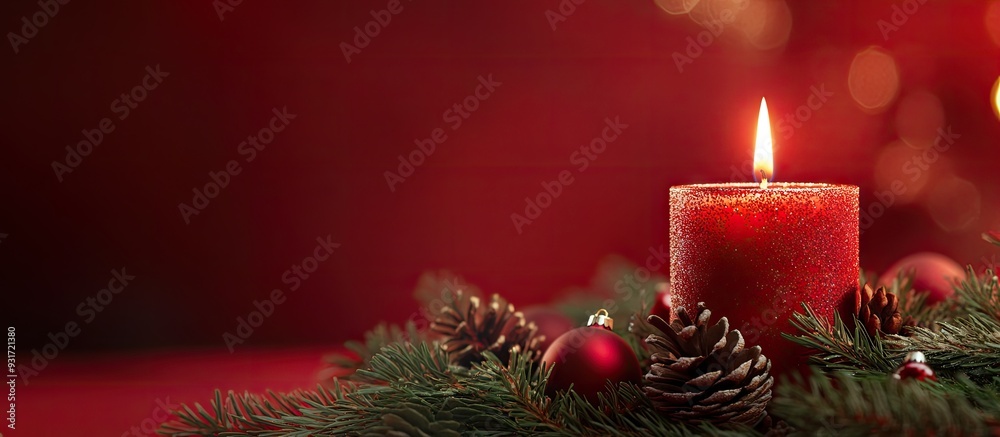 Poster Festive backdrop with a Christmas candle. with copy space image. Place for adding text or design