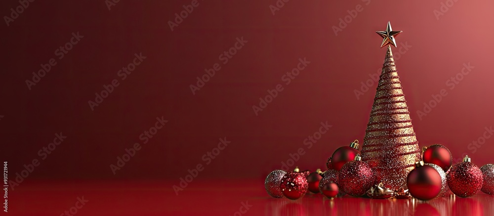 Poster Merry Christmas backdrop featuring a cone and balls. with copy space image. Place for adding text or design