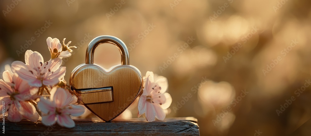 Poster wedding props heart shaped padlock boutonniere. with copy space image. place for adding text or desi