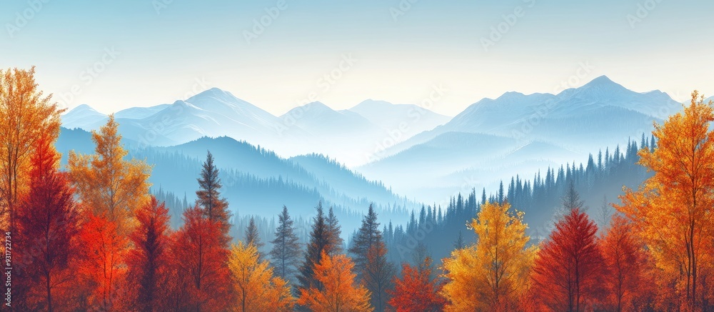 Leinwandbilder autumn mountain landscape with a vibrant forest. with copy space image. place for adding text or des