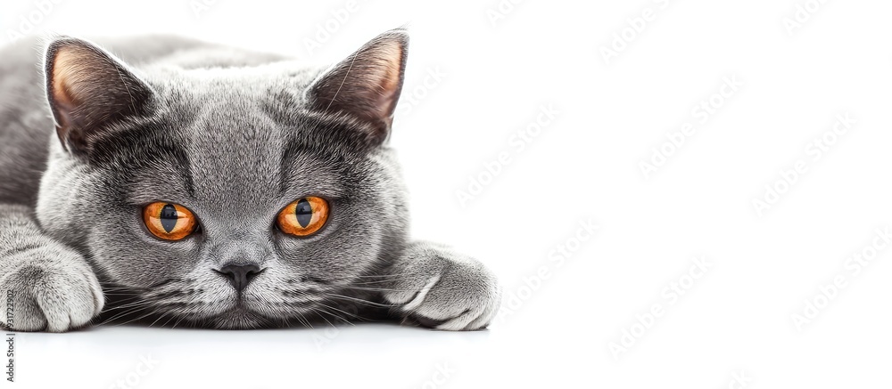 Poster adorable british shorthair cat with amber eyes. with copy space image. place for adding text or desi