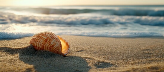 Obraz premium Shell on the beach by the sea. with copy space image. Place for adding text or design