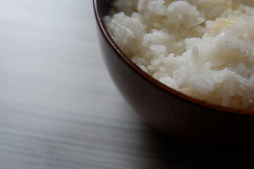 Rice in wooden bowl