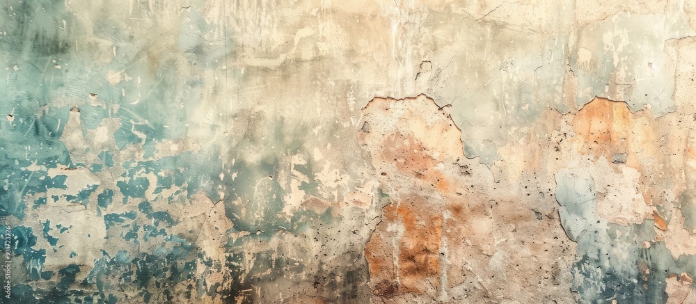 Fototapete Fragment of an old concrete wall featuring a painted stucco texture background. with copy space image. Place for adding text or design