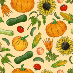 Autumn harvest pattern seamless colorful