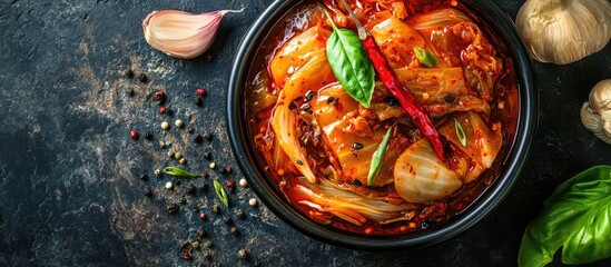 Delicious looking sweet and spicy Korean kimchi. with copy space image. Place for adding text or design