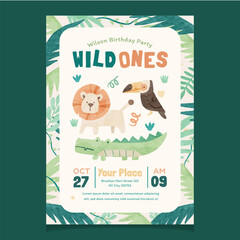 Cute Jungle Forest Animal Flyer Hand Drawn Watercolor