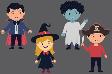 Halloween costume of kids clipart flat design 