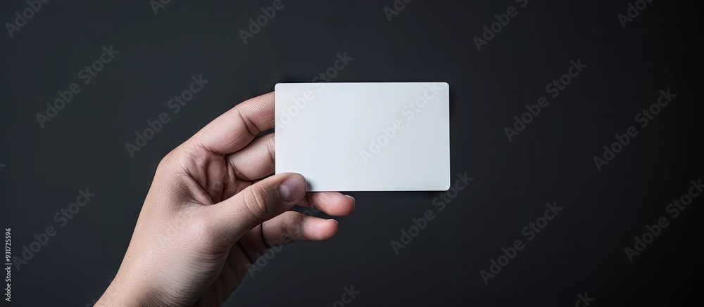 Poster hold a blank mockup business card for branding and logo printing. with copy space image. place for a