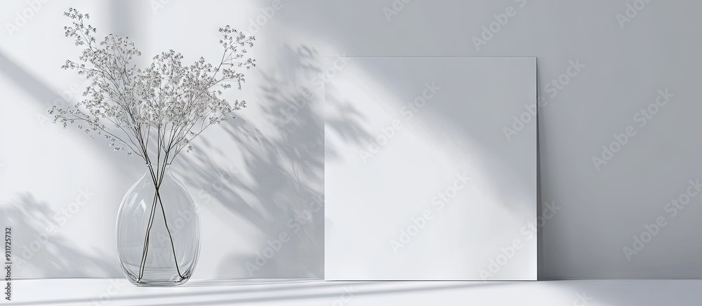 Leinwandbilder glass flower vase and white paper against a white background paper mockups. with copy space image. p