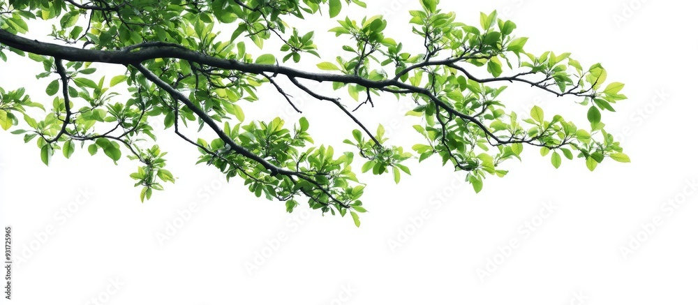 Leinwandbilder Tree branch with leaves set against a white background. with copy space image. Place for adding text or design