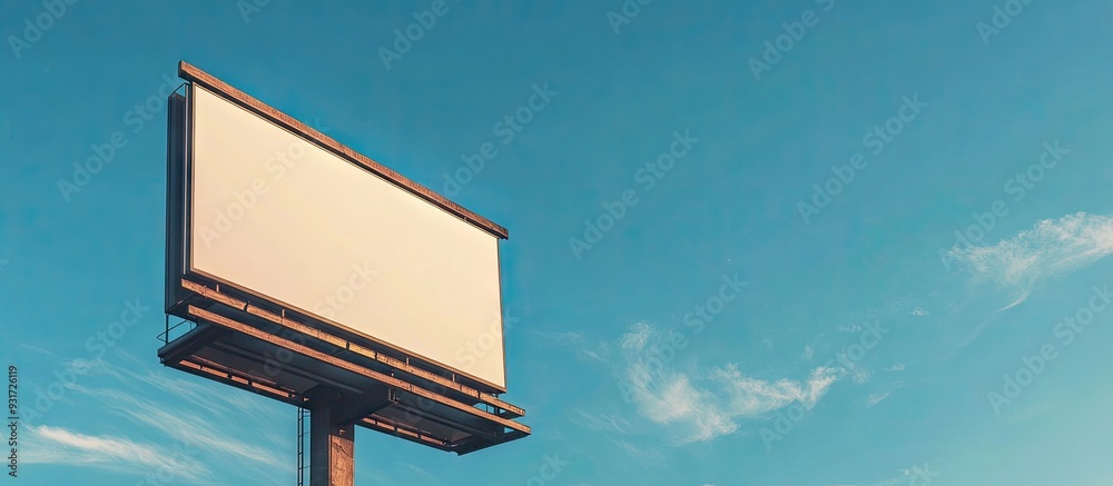 Aufkleber Empty billboard set against a clear blue sky. with copy space image. Place for adding text or design