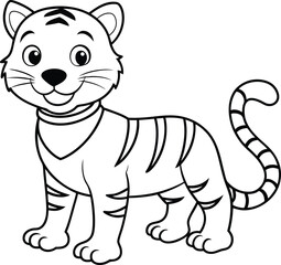 Cute tiger coloring page designed for kids, featuring engaging black-and-white graphics for creative fun.
