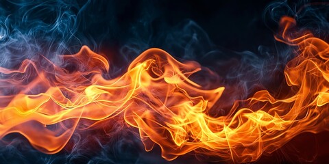 Fototapeta premium Fiery orange flames swirl vividly against a dark backdrop, creating a dynamic and intense image.