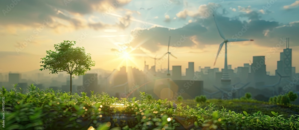 Poster net zero by 2050 carbon neutrality on the top view of nature target for zero greenhouse gas emission