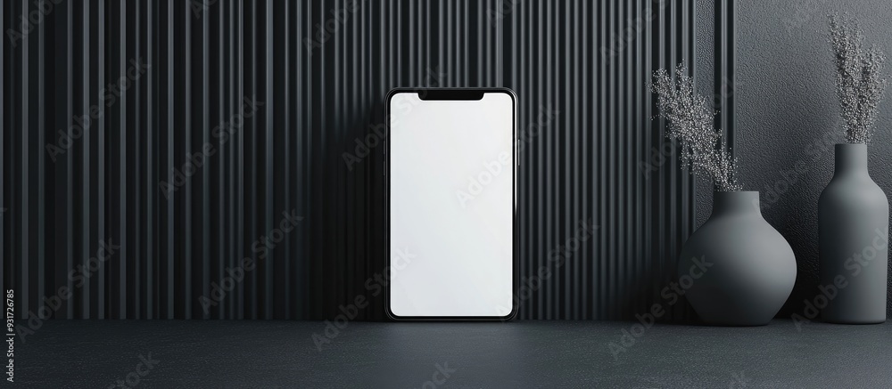 Poster Utilizing a mobile phone with a blank screen for a mockup template for advertising and branding in a technology background. with copy space image. Place for adding text or design