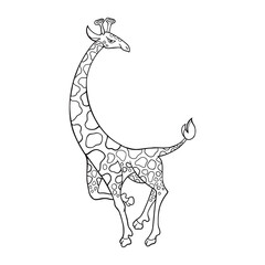 Cute cartoon giraffe line art. For pre school education, kindergarten and kids and children. Coloring page and books, 