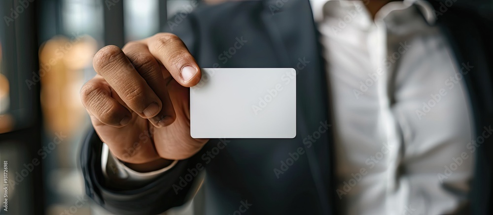 Poster business executive sharing a business card. with copy space image. Place for adding text or design