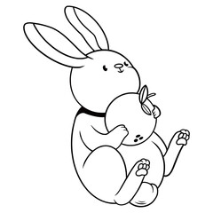 Cute Rabbit and His Orange. animal rabbit doodle cartoon simple illustration. kids drawing style coloring page