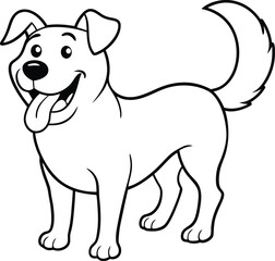 Cute dog illustration for children to color, featuring playful black and white outlines for easy coloring.
Art