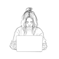 Beautiful Woman Freelancer Working from Home On Laptop Icons Set