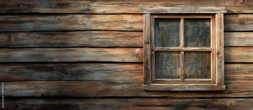 Poster Old window on a wooden wall. with copy space image. Place for adding text or design