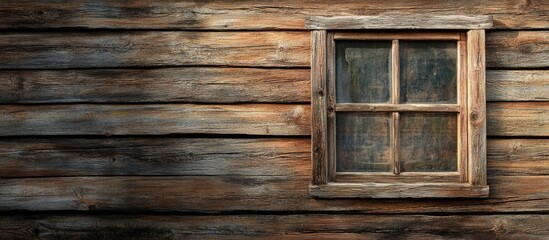 Old window on a wooden wall. with copy space image. Place for adding text or design