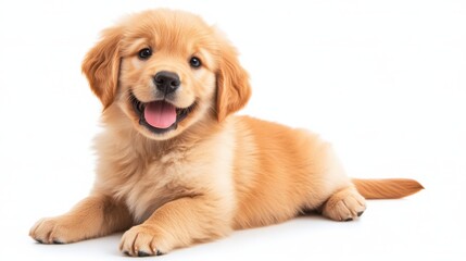 Obraz premium A cute golden retriever puppy sitting on a white background, AI
