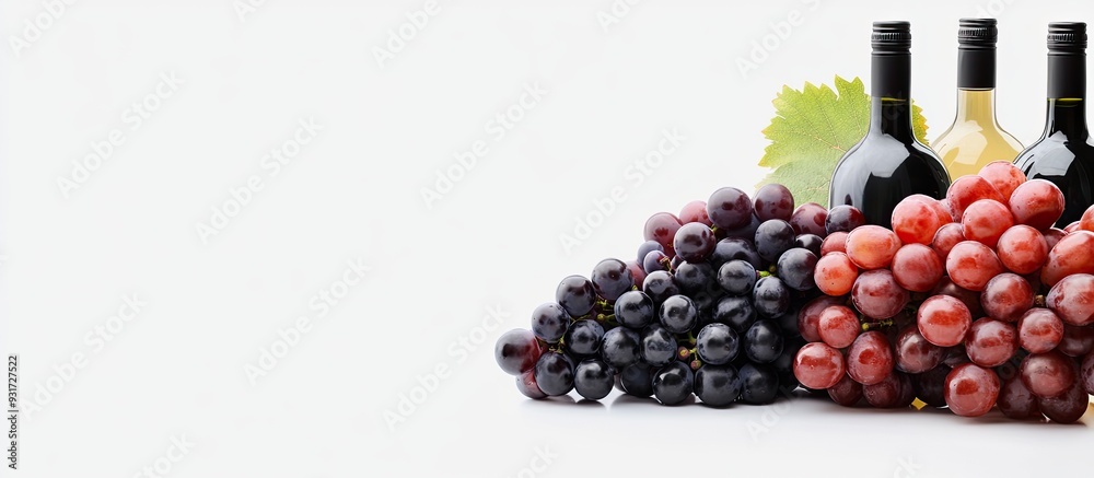Aufkleber a cluster of red purple and white grapes alongside wine bottles set against a white background with 