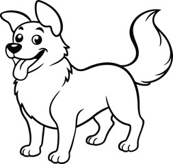Charming dog illustration in black and white for kids to color, bringing a cute and lovable puppy to life.
