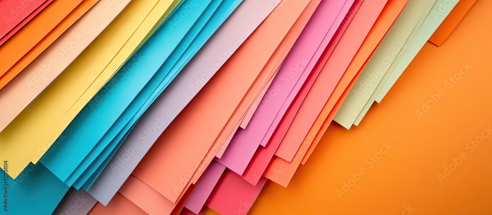 Poster office an orange copyspace background with numerous cardboard sheets in pastel striped colors this r