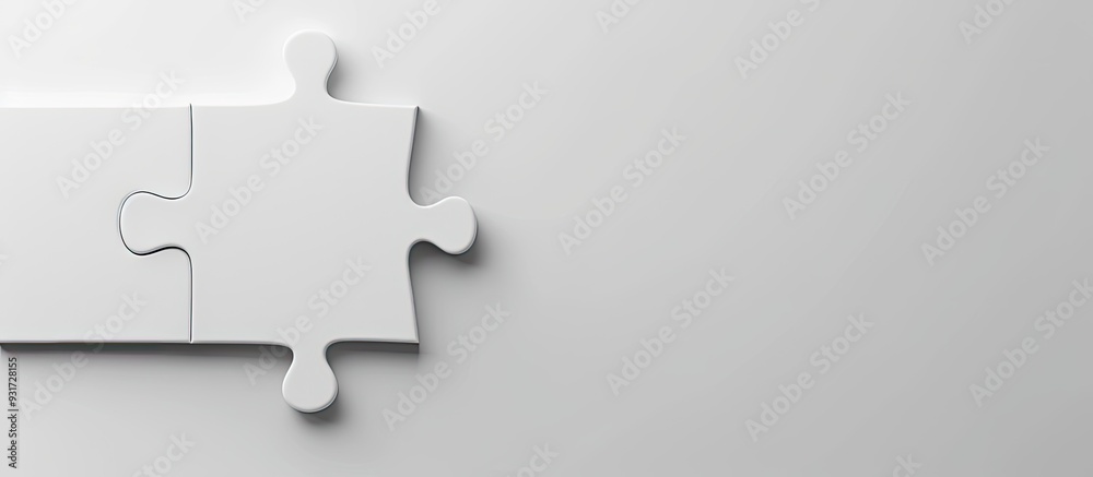 Leinwandbilder A white puzzle piece set against a white background creating a long shadow with space for text. with copy space image. Place for adding text or design