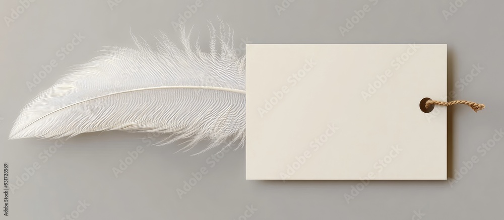 Poster blank space paper tag with a feather for your own copyspace