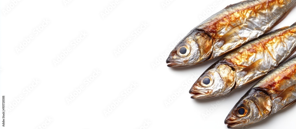 Leinwandbilder Dried Atka mackerel on a white background top view. with copy space image. Place for adding text or design
