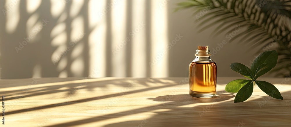 Aufkleber sandalwood essential oil placed on the table. with copy space image. place for adding text or design