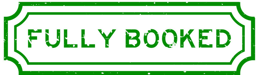 Grunge green fully booked word rubber seal stamp on white background