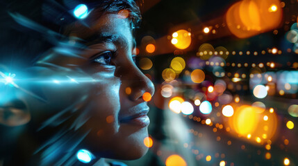 indian boy with futuristic processor for augmented reality