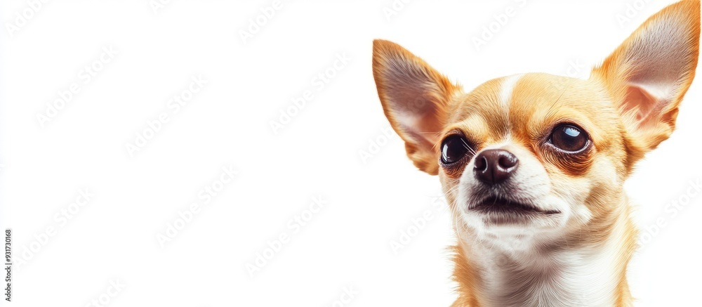 Aufkleber Chihuahua dog close up portrait isolated in high key. with copy space image. Place for adding text or design