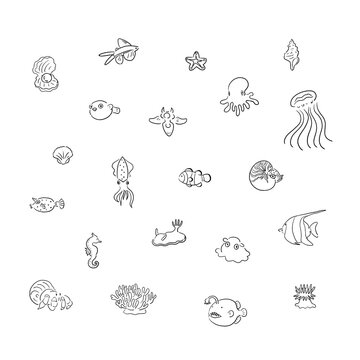 落書き風の海の生き物