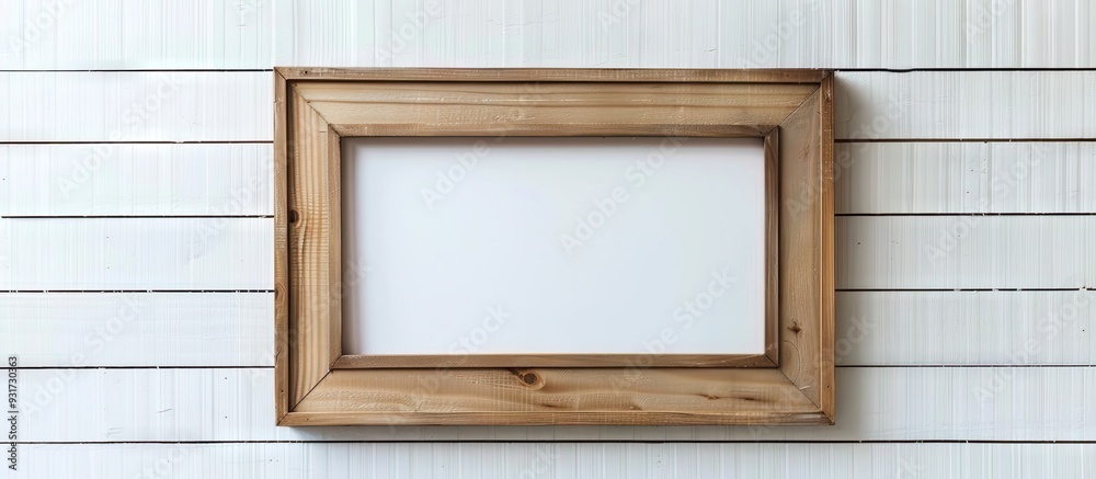 Poster wooden picture frame set against a white background. with copy space image. Place for adding text or design