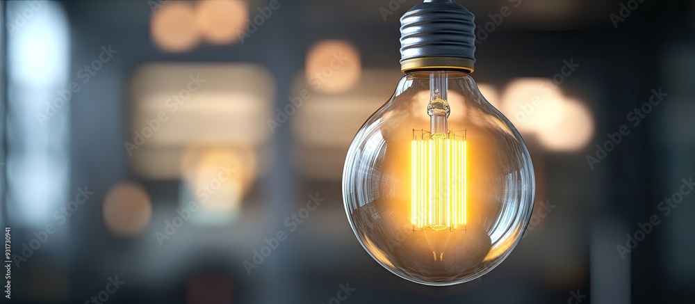 Poster LED glass light bulb with a blurred background. with copy space image. Place for adding text or design