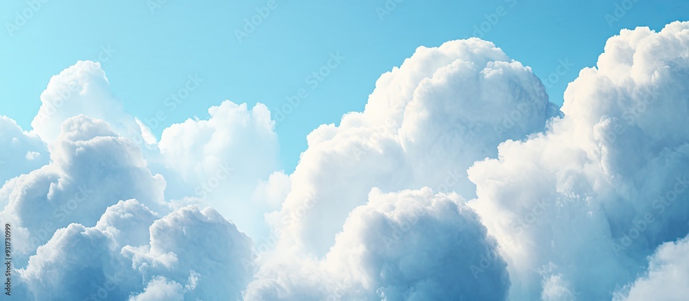 Aufkleber Blue Sky with White Clouds Sunny and Cloudy Sky Texture Background Fluffy Cloud Design Bright Cumulus Clouds in a Blue Sky with Copy Space for Text