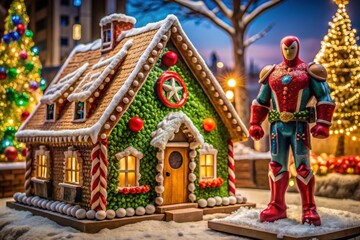 Naklejka premium gingerbread house with fairy tale characters figures nearby