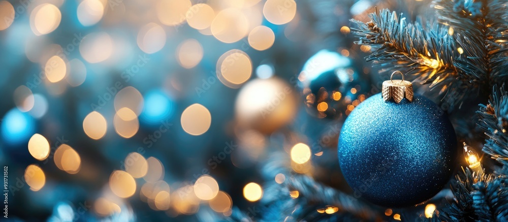 Poster Christmas and New Year holidays blue color blurred background Gorgeous sparkling texture for all festivities Selective focus. with copy space image. Place for adding text or design