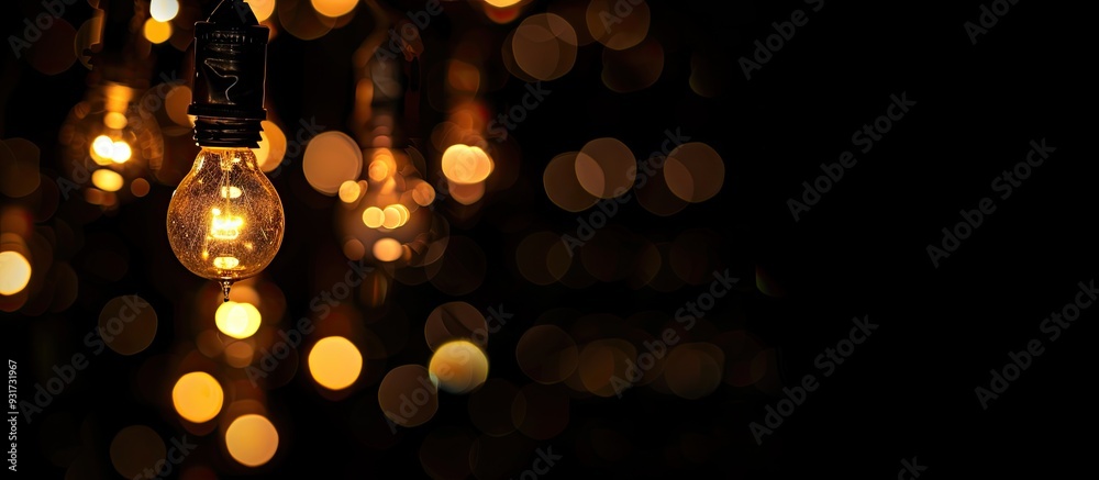 Aufkleber Romantic vintage lights with a glittering effect against a black background Blurred. with copy space image. Place for adding text or design