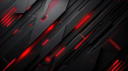 Abstract black and red geometric background with glowing lines.